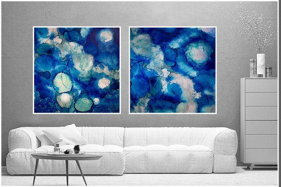 Extra Large Modern Abstract - Zaffre - Diptych on Canvas