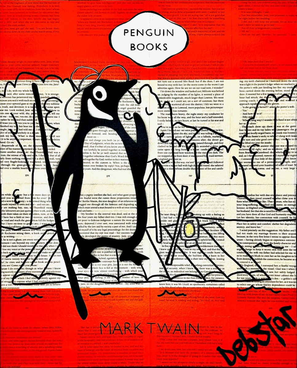 Urban And Pop Acrylic Painting , Penguin Books Adventures Of Huckleberry Finn By Deborah Lang, 16 X 20, Artwork For Sale On Artfinder