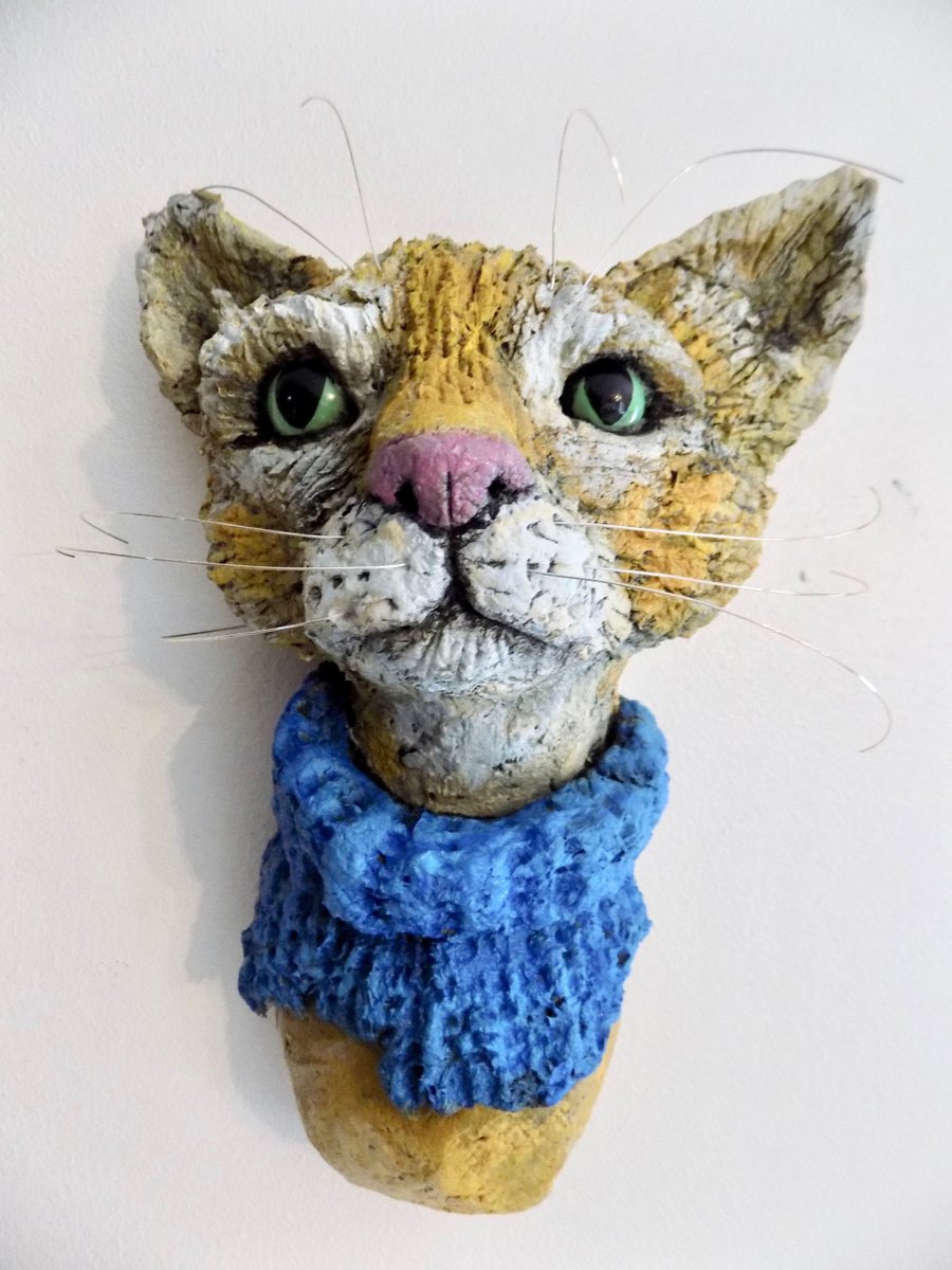 A cat sculpture named Mustard by Victoria Coleman