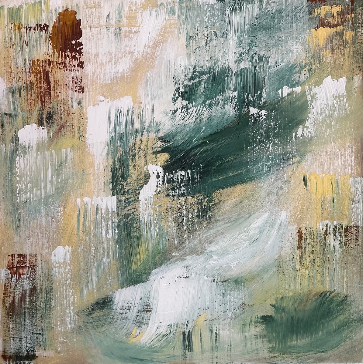 Geometric Abstract Acrylic Painting By Alanah Jarvis, 30 X 30, Moss And Marigold, Original Artwork