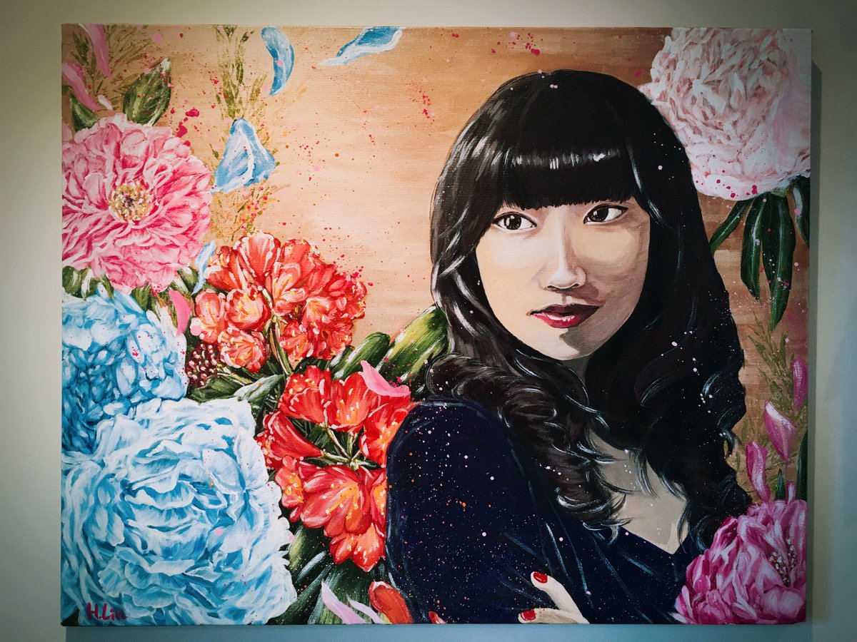 Photorealistic Portrait Acrylic Painting By Hsin Lin, 30 X 24, Poise And Pride- Self Portrait, Original Artwork