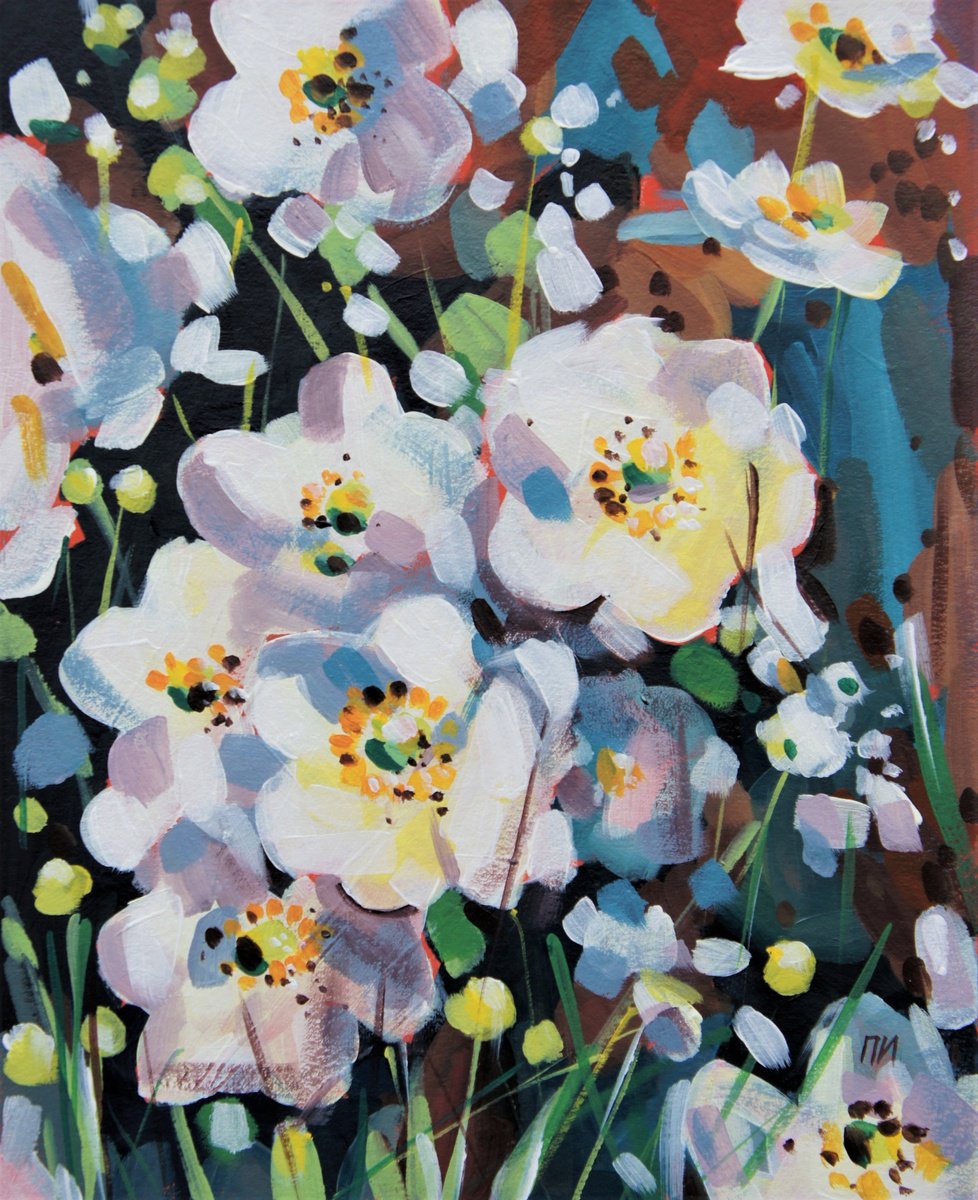 Impressionistic Botanical Acrylic Painting By Irina Plaksina, 8 X 10, Summer Is In My Thoughts, Original Artwork