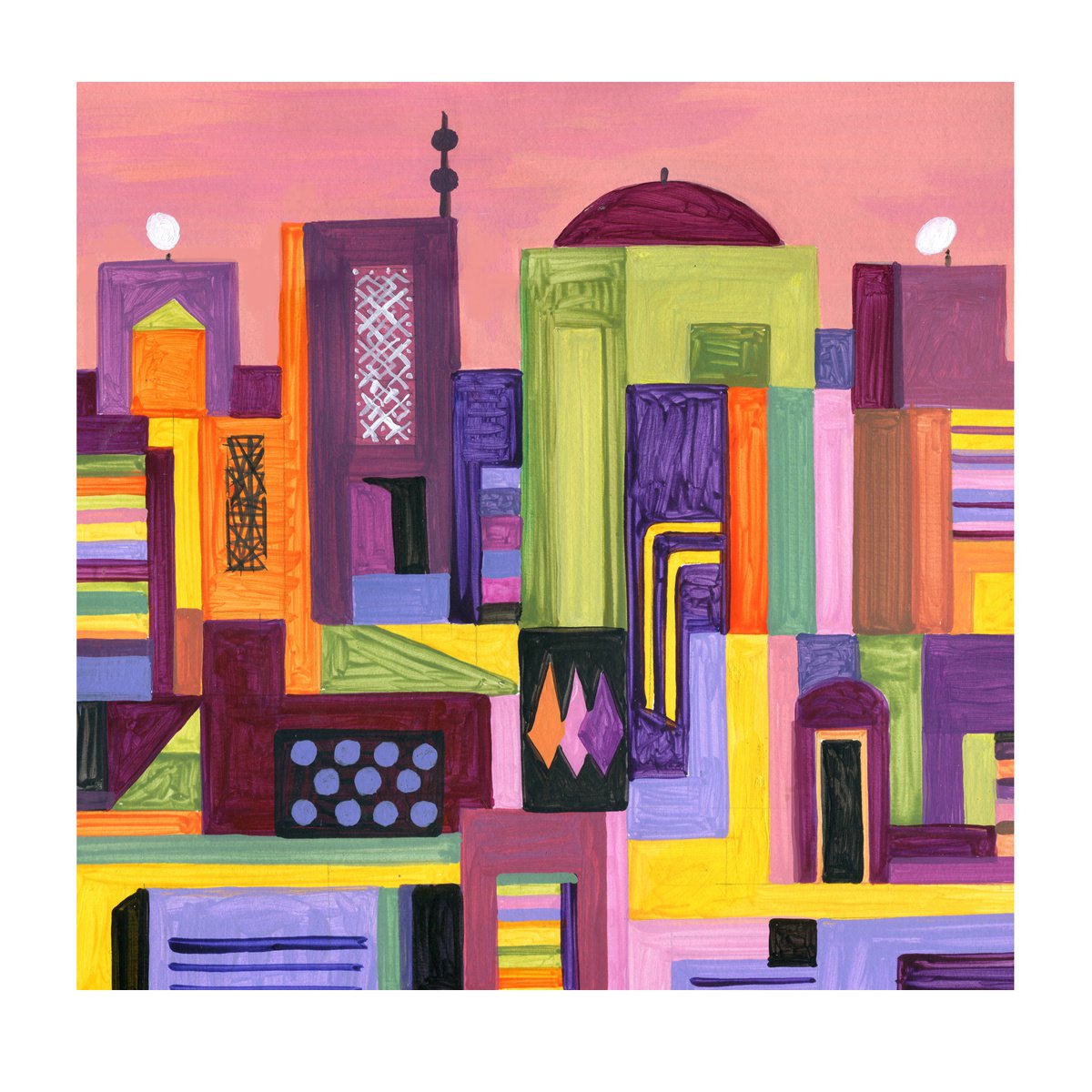 Urban And Pop Acrylic Painting , Marrakesh-07 By Andre Baldet, 13 X 13, Artwork For Sale On Artfinder
