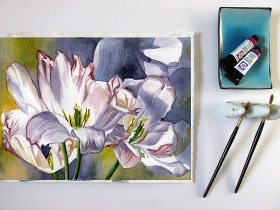 three tulips watercolor floral