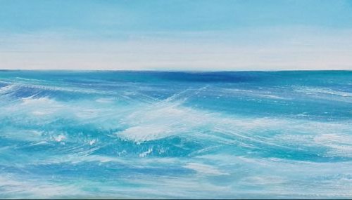Beside the Seaside 1 - Blue, Panoramic, Cornwall, Scotland, Coast, Seascape by Mel Graham