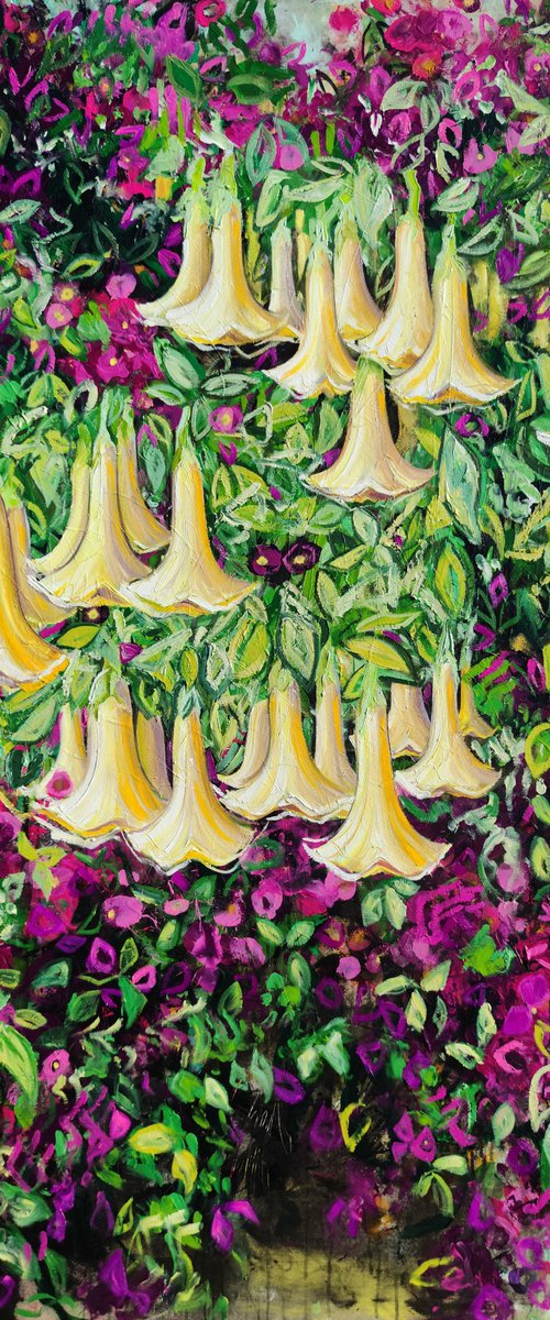 Bellflowers and Bougainvillea by Angie Wright