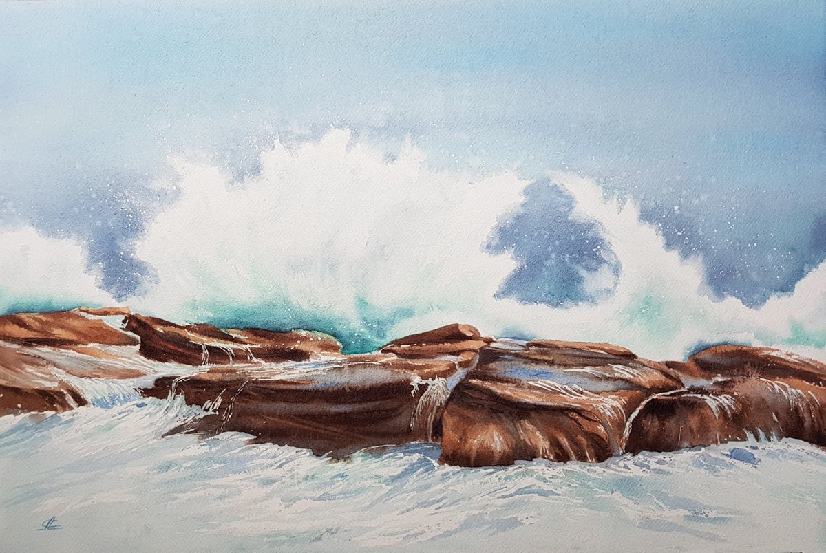 Seascape (22 x 15 inch) and waves by Svetlana Lileeva