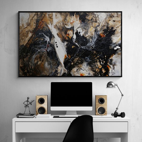 Rusted Nero 160cm x 100cm Brown Black Textured Abstract Art