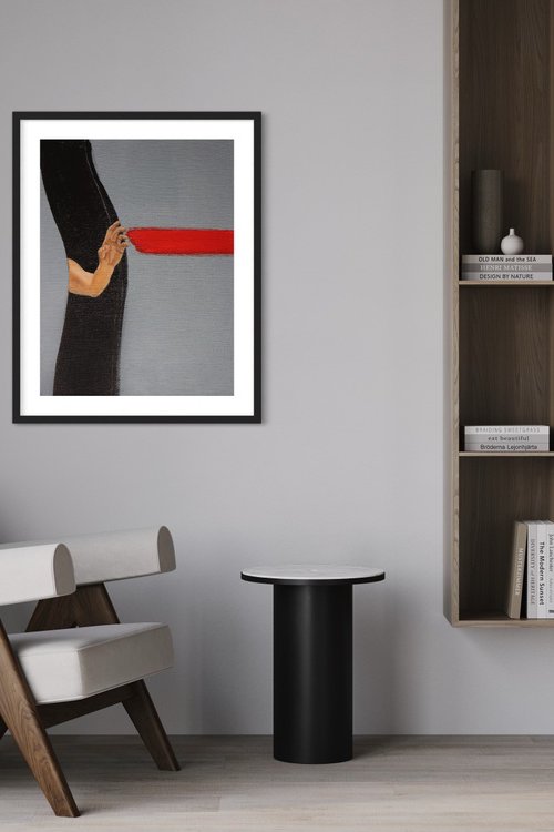 RED LINE-BLACK LINE, OIL PAINTING,HOME DECOR, OFFICE DECOR, ORIGINAL GIFT by Anzhelika Klimina