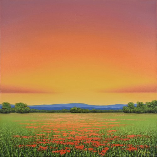 Sunset Flowers - Colorful Flower Field Landscape by Suzanne Vaughan