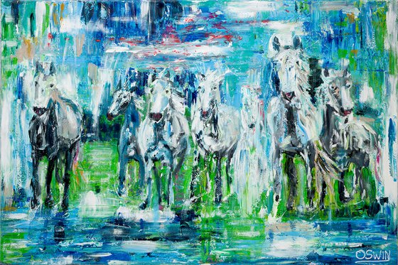 Horse painting: MYSTERY HORSES IV- 100 x 120 cm. Abstract painting