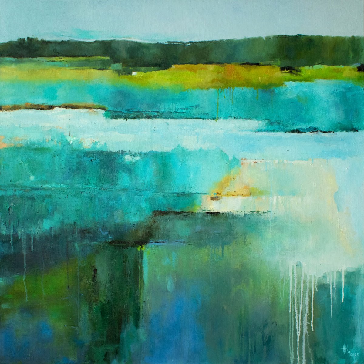Abstract Landscape Painting By Zhanna Kondratenko, 39 X 39", The Still Point, Original Artwork