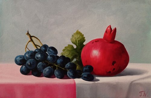 Still life with pomegranates and grape -1(20x30cm, oil painting, ready to hang) by Tamar Nazaryan