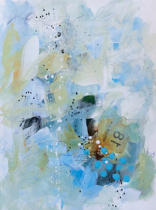 Dans le silence de l'hiver - Original abstract painting on paper - One of a kind by Chantal Proulx