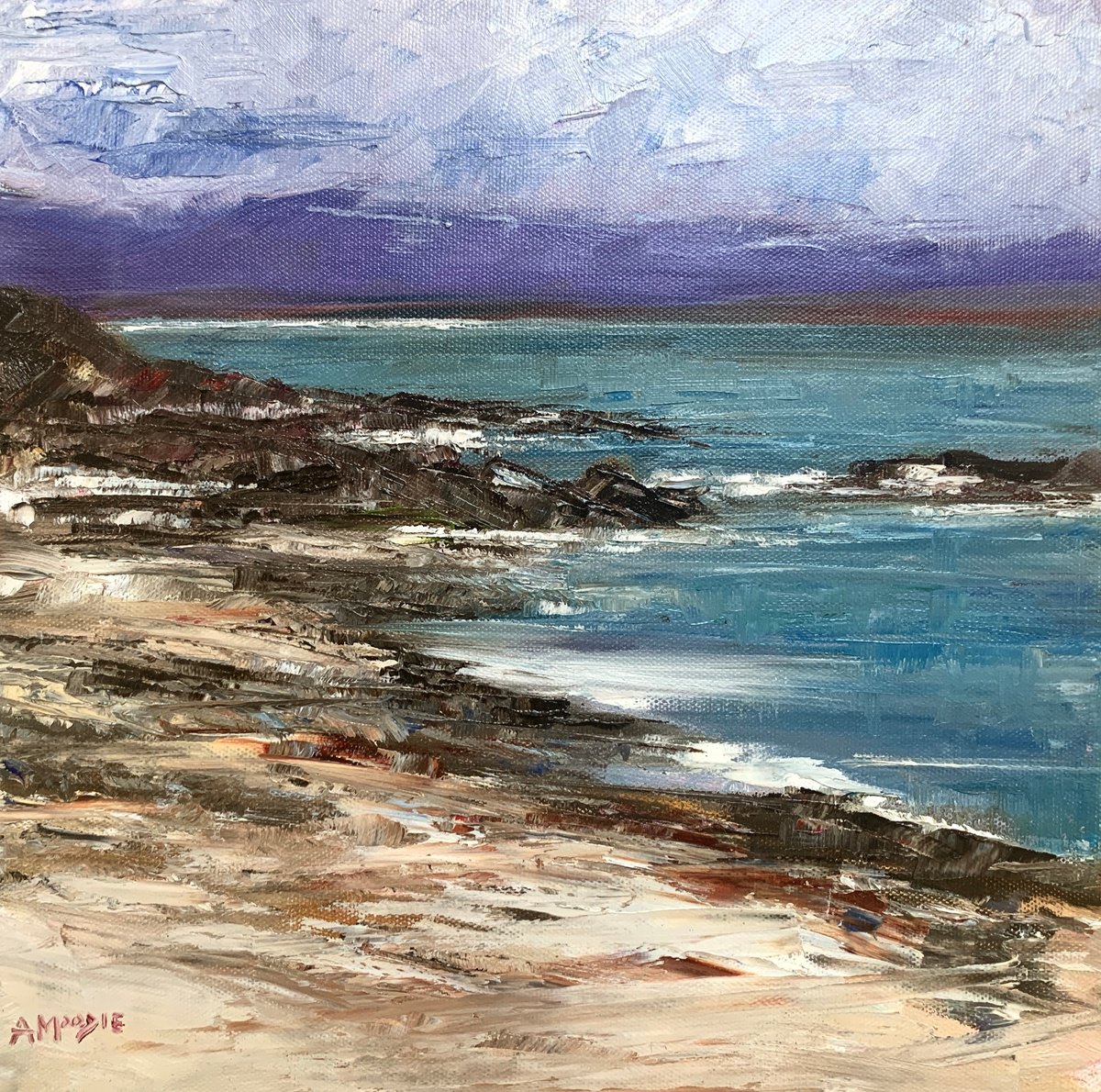 Impressionistic Landscape Oil Painting By Andrew Moodie, 12 X 12, Iona Shore, Original Artwork