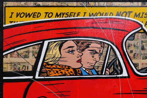 Drive By Romance 180cm x 100cm Porsche Romance Comic Book Urban Pop Art With Custom Etched Frame