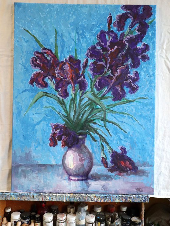 Irises on Blue