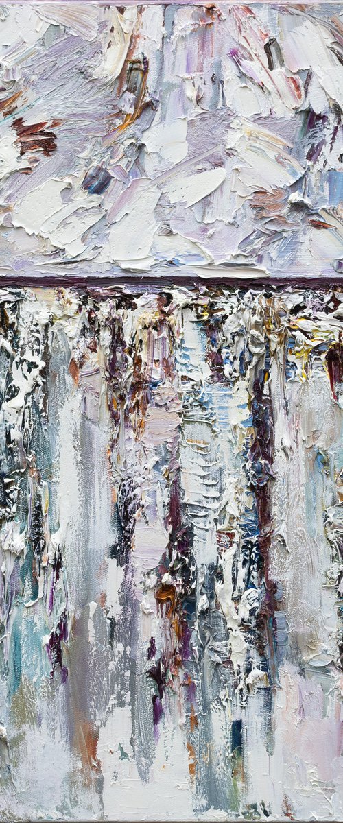 "Snow" white textured abstract Painting - 90 x 90 cm - Original oil painting by Anastasiia Valiulina
