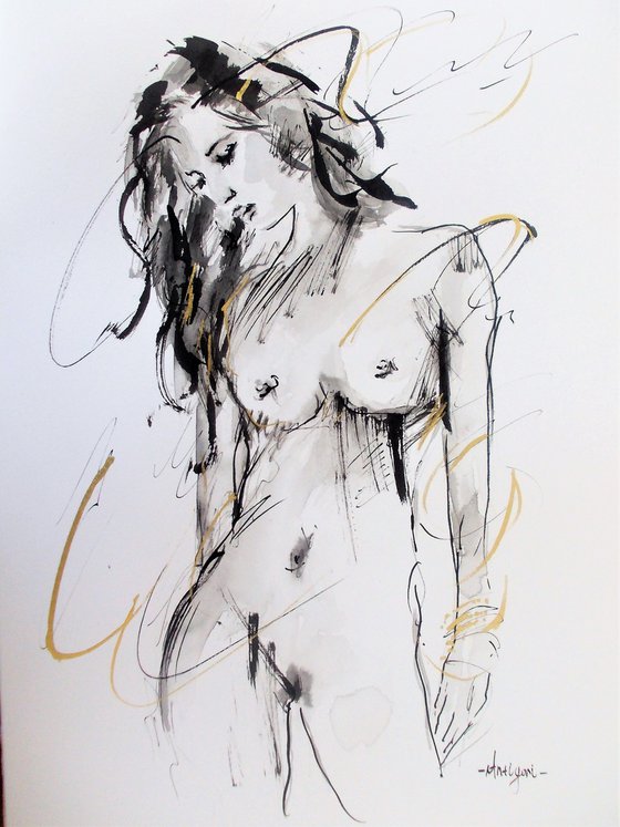 Nude Woman  ink drawing series-Figurative drawing on paper