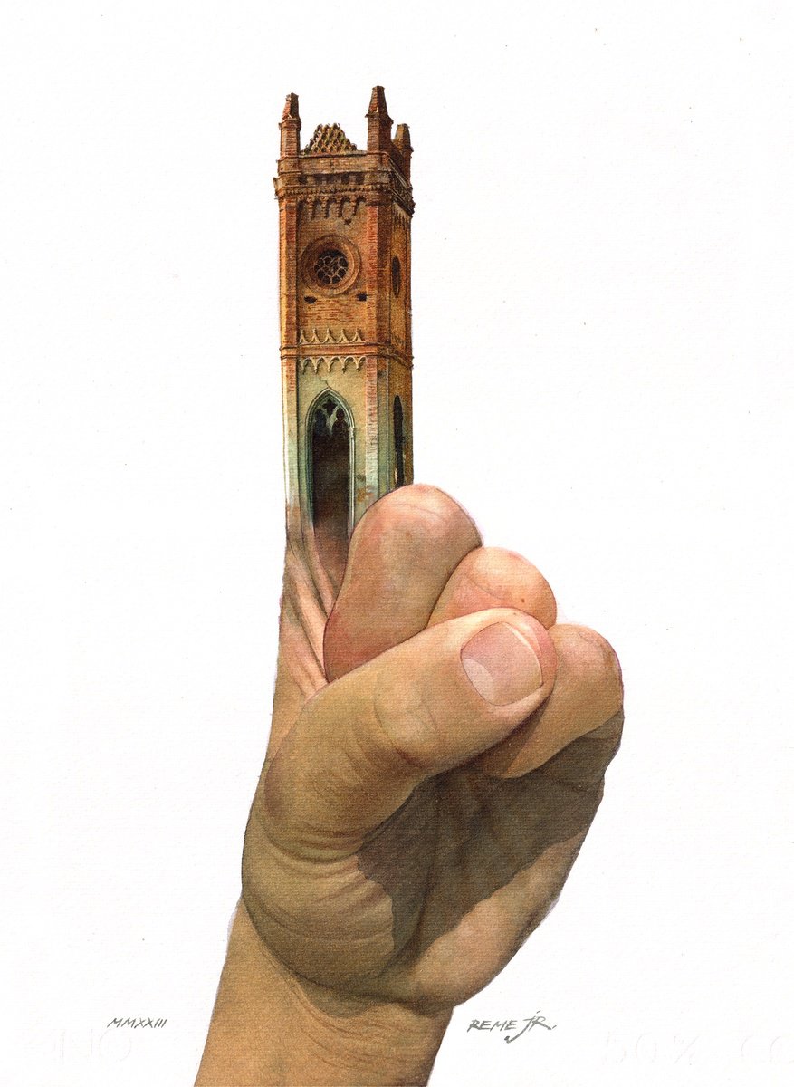 Impressionistic Landscape Watercolour By Reme Jr., 10 X 14", Show Me The Old Castle, Original Artwork