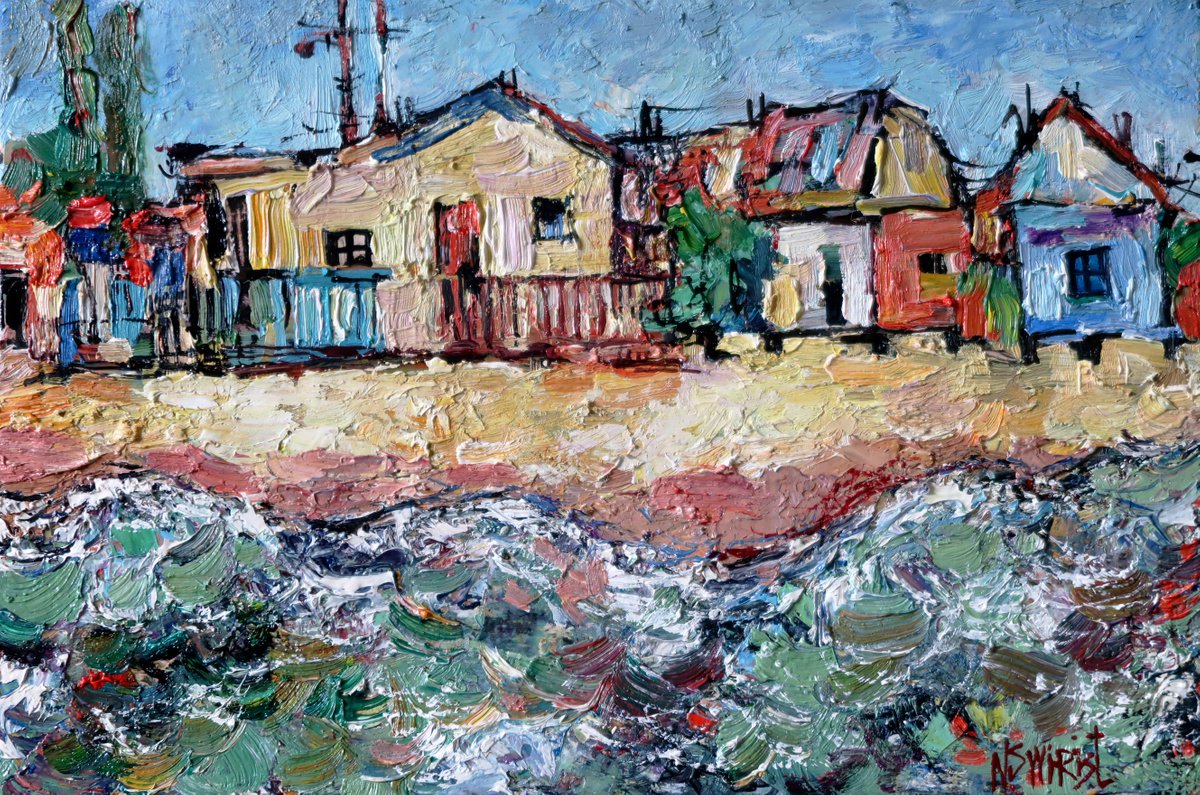 Fishing village and the sea. by Nicola Ost * N.Swiristuhin