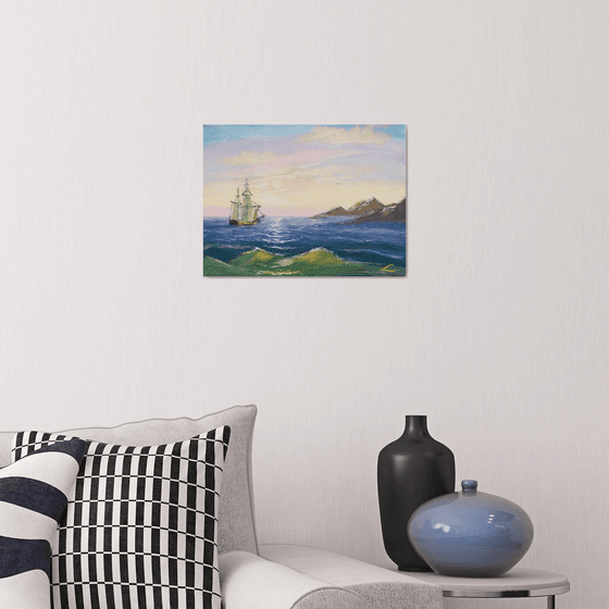 Seascape with a sailboat