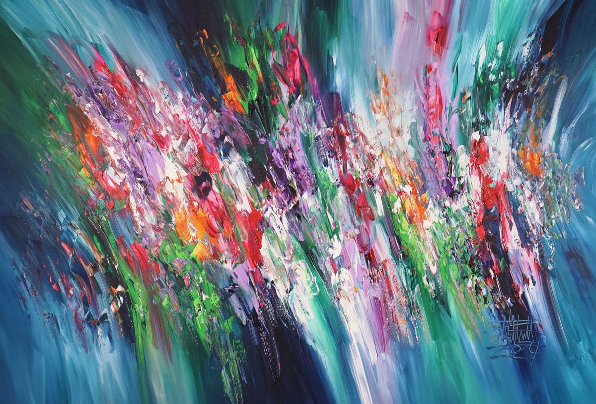 Abstract Acrylic Painting By Peter Nottrott, 61 X 41", Green Dreamworld D 3, Original Artwork