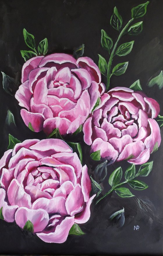 Peonies,  flowers, floral oil painting, impressionistic art, Gift idea