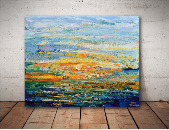 Colors of Sunset - Palette Knife Acrylic Painting, Seascape Artwork, Abstract Water Art