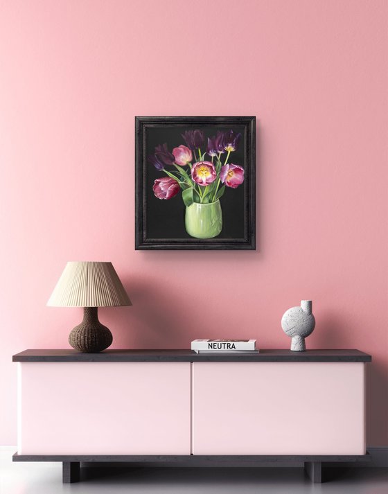 Velvet tulips in vase