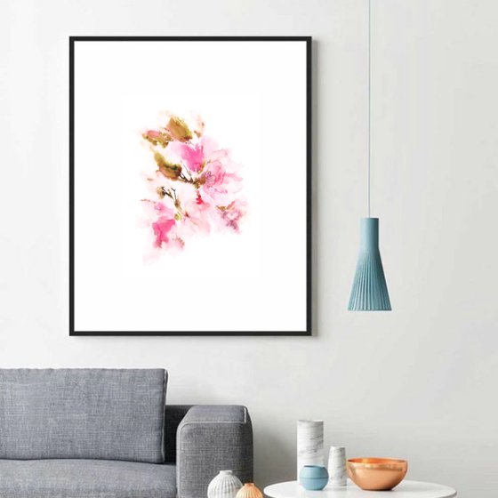 Abstract floral painting, loose flowers Sakura blossom