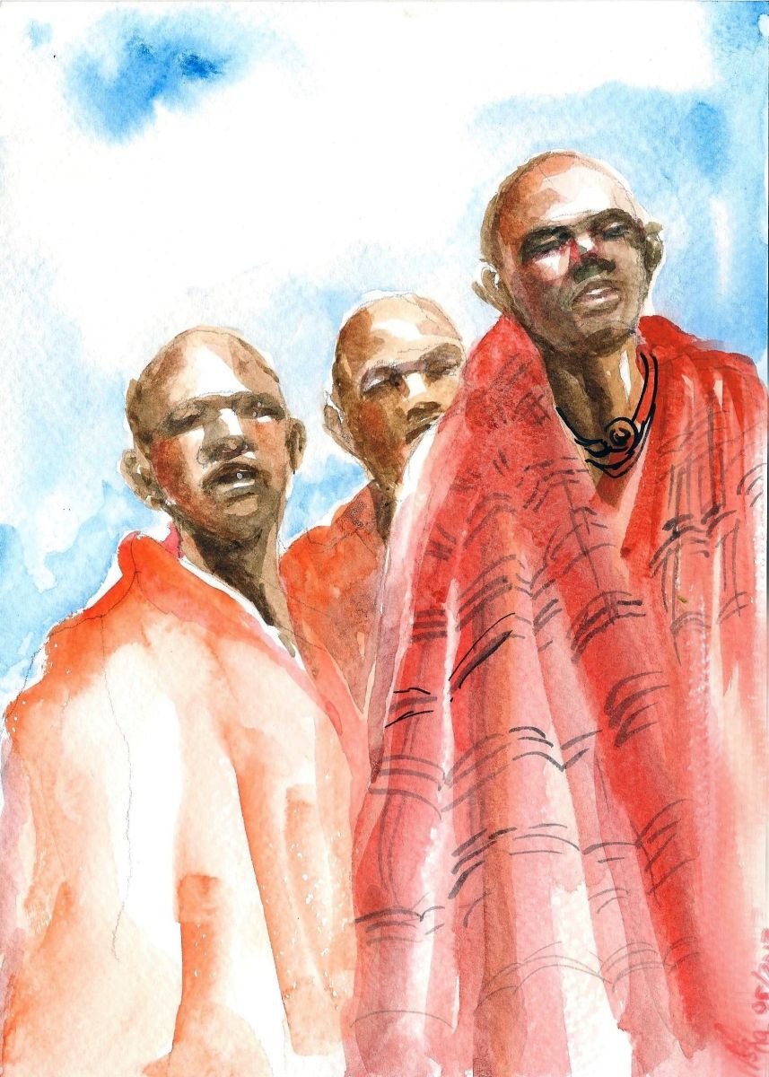 Black is beautiful. Three friends 5.8x 8.3 watercolors on paper by Asha Shenoy