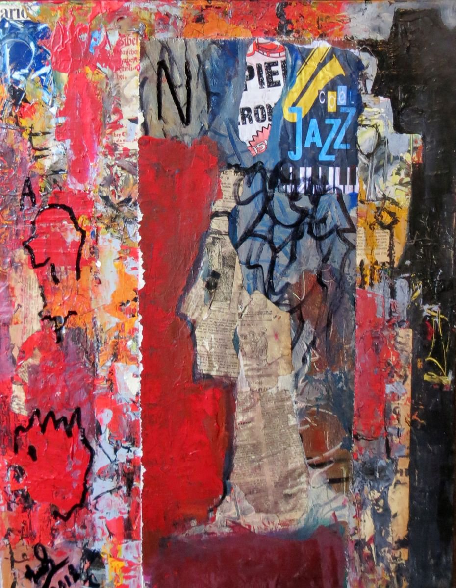 Urban And Pop Portrait Painting By Jacques Donneaud, 20 X 26, A Wall In The City, Original Artwork