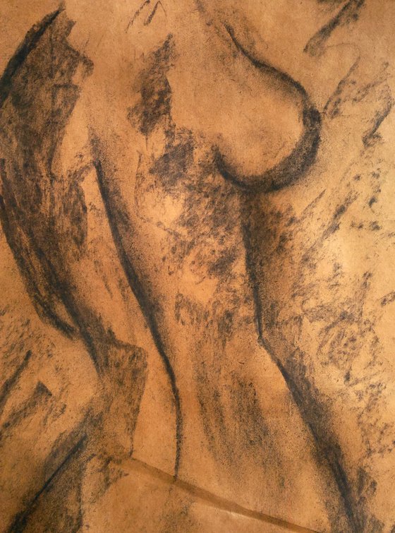 Female Nude Drawing Original Charcoal Artwork Woman Nude Bedroom Wall Art 12 by 17"