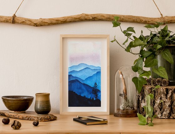 Sunrise in the mountains I - original watercolor artwork