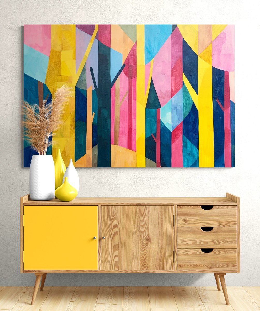 Abstract Acrylic Painting By V+V Kniazievi, 47 X 31", Forest Of Dreams #2, Original Artwork