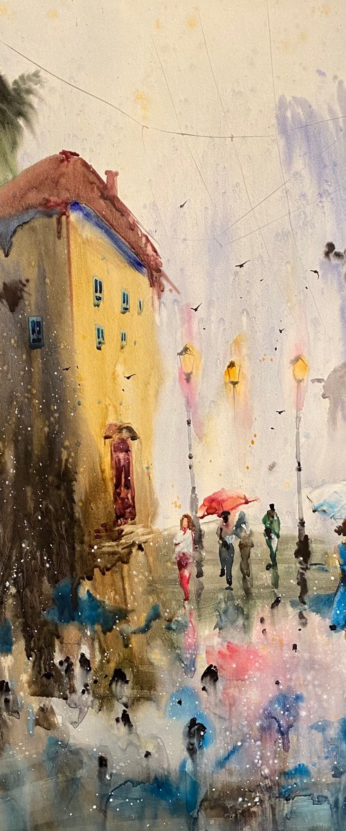 Sold Watercolor “Spring rainy day” perfect gift by Iulia Carchelan
