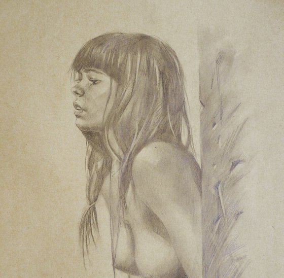 DRAWING PENCIL NAKED GIRL  ON BROWN PAPER#16-6-29