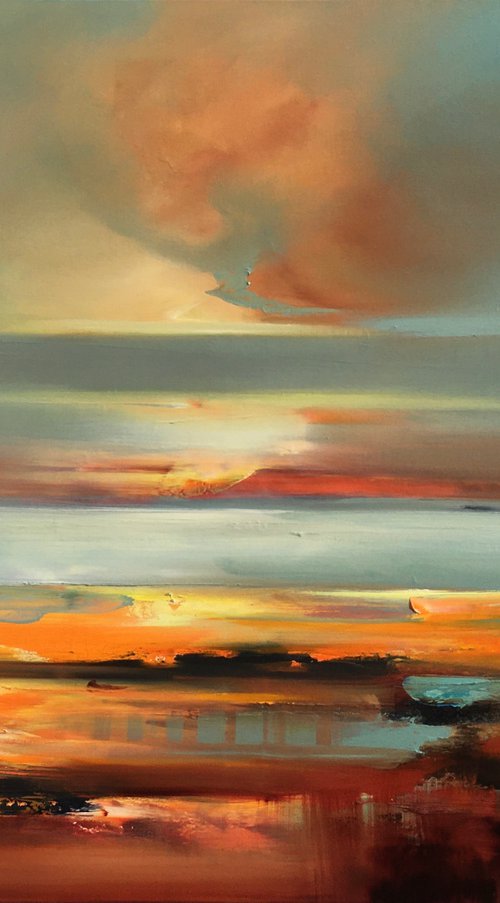 I’ll soothe you - 90 x 120 cm abstract landscape oil painting in earth tone colours by Beata Belanszky Demko
