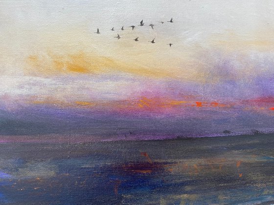 Geese over Marshes Dusk