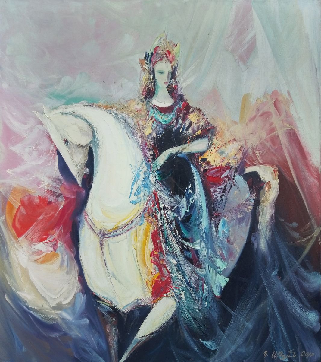 Impressionistic Portrait Oil Painting By Kamo Atoyan, 28 X 31", Queen, Original Artwork