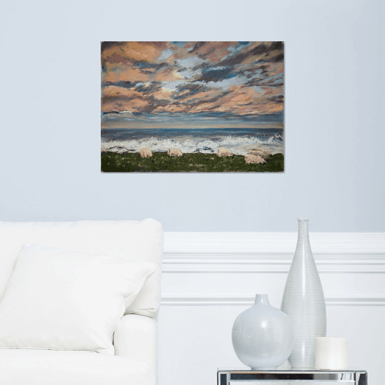 English pastoral. Sunset. Big original pastel painting. Sunset in England travel bright colors impressionism decor home nature