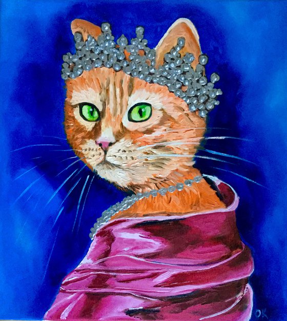 The CAT QUEEN inspired by portrait of Queen Elizabeth II home  urban art feline art for cat lovers gift idea