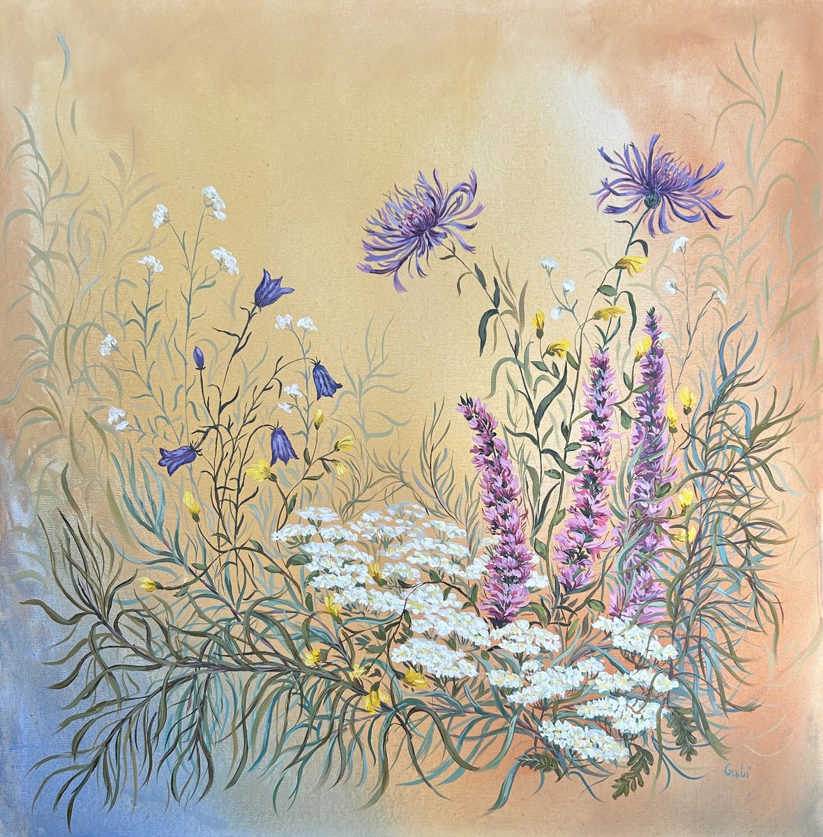 Botanical Acrylic Painting By Gabriele Prismantaite, 27 X 28, Alpine Meadow, Original Artwork