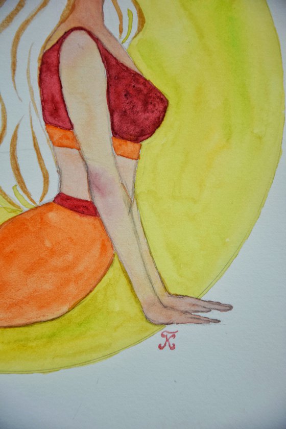 Yoga wall art, female watercolor painting, woman home decor