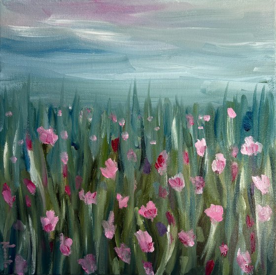 Field of quiet wild flowers meadow