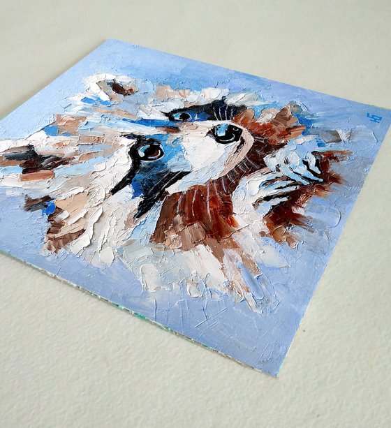 Raccoon Painting Original Art Woodland Animal Artwork Small Wall Art