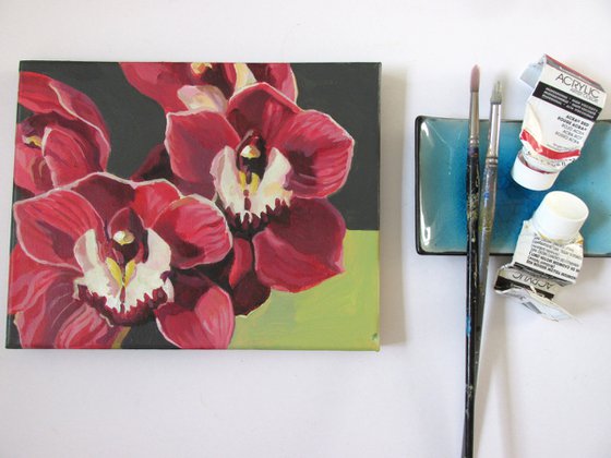 Red orchids acrylic floral