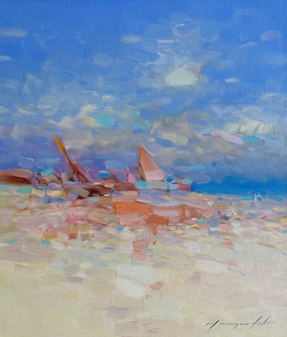 Sail Boats, Original oil painting, Handmade artwork, One of a kind