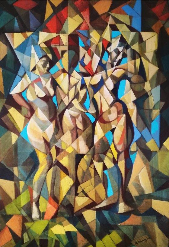 Checkroom(70x100cm, cubism, oil painting, ready to hang)